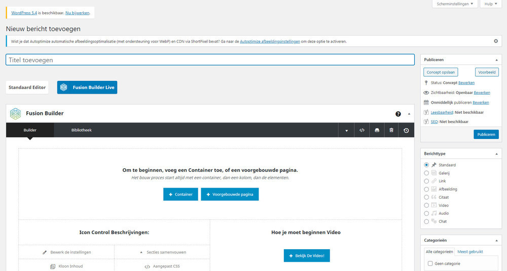 Avada Builder scherm
